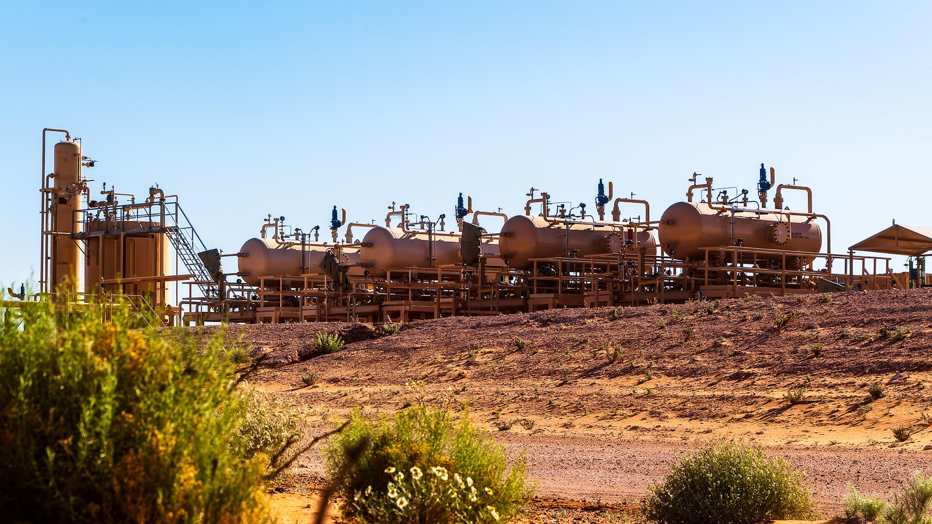 Row of containers in Permian Basin Silver Tip field